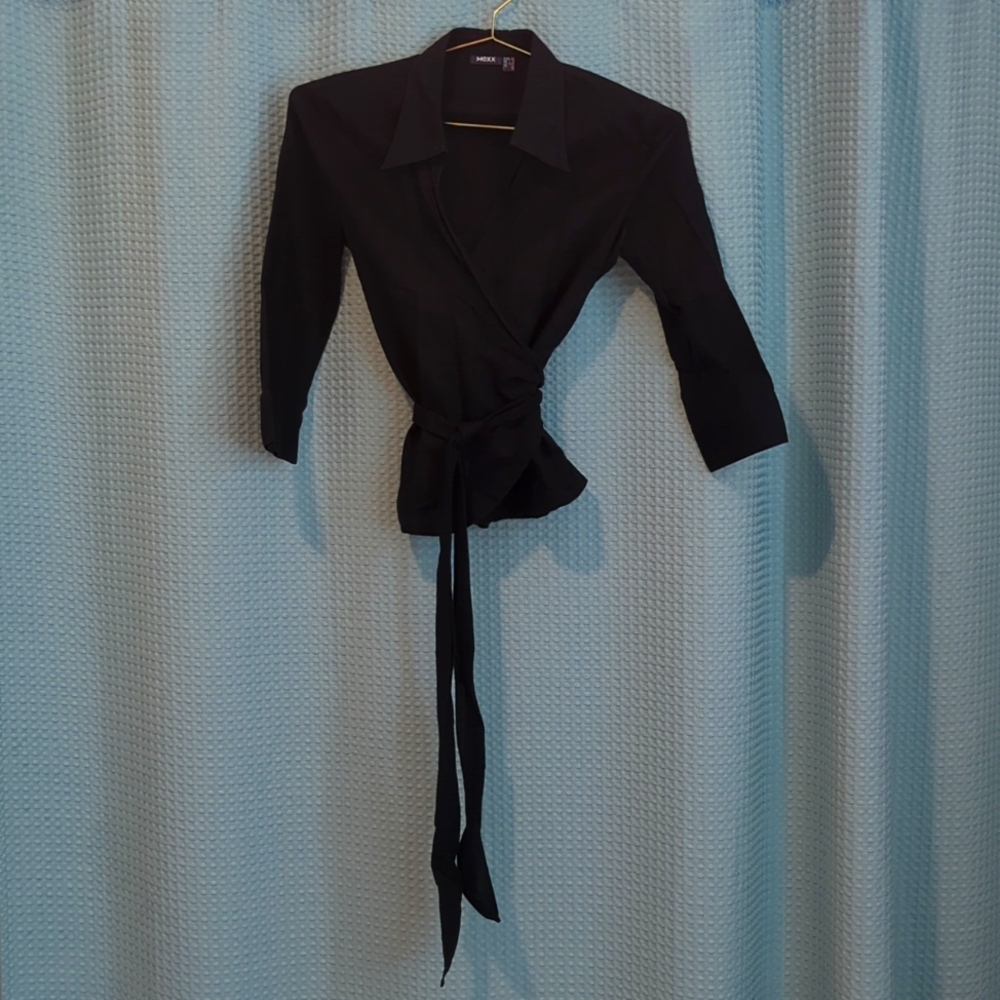 EUC Sz XS/Fr 34 black cotton linen blouse